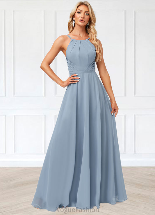 Camilla A-line Halter Floor-Length Chiffon Bridesmaid Dress DKP0022575