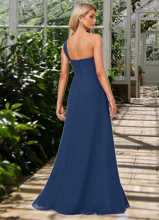 Carleigh A-line One Shoulder Floor-Length Chiffon Bridesmaid Dress With Ruffle DKP0022581