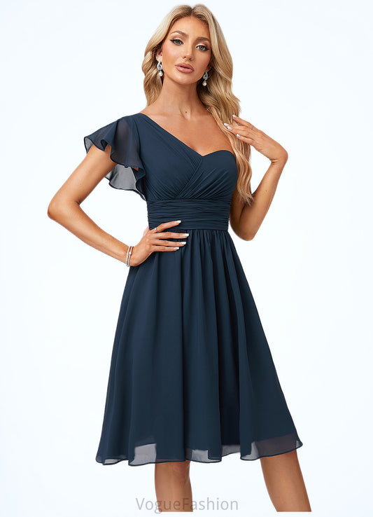 Sonia A-line One Shoulder Knee-Length Chiffon Bridesmaid Dress With Ruffle DKP0022583