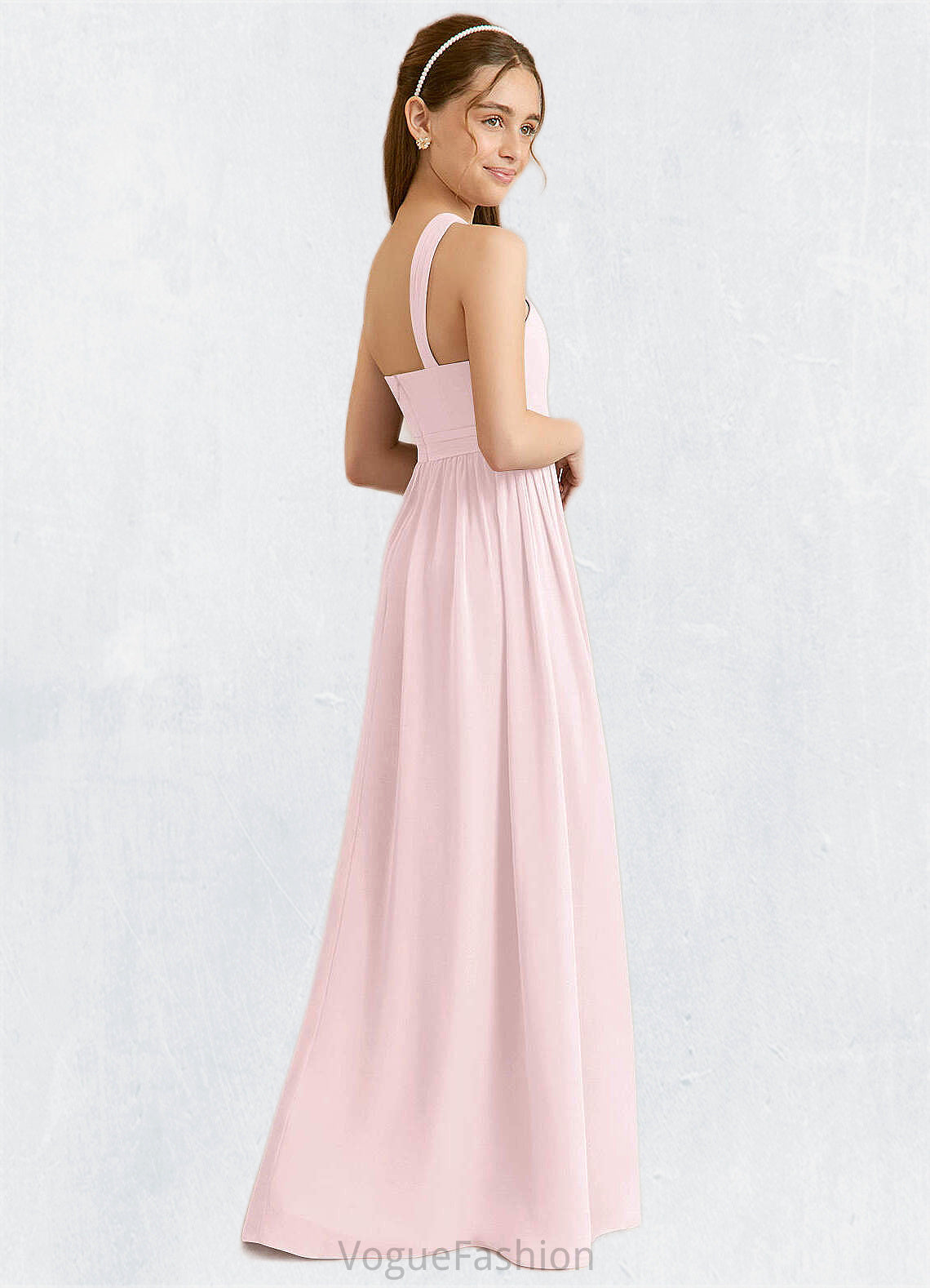 Jayla A-Line Pleated Chiffon Floor-Length Junior Bridesmaid Dress Blushing Pink DKP0022849