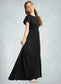 Naima A-Line Ruched Mesh Floor-Length Junior Bridesmaid Dress black DKP0022857