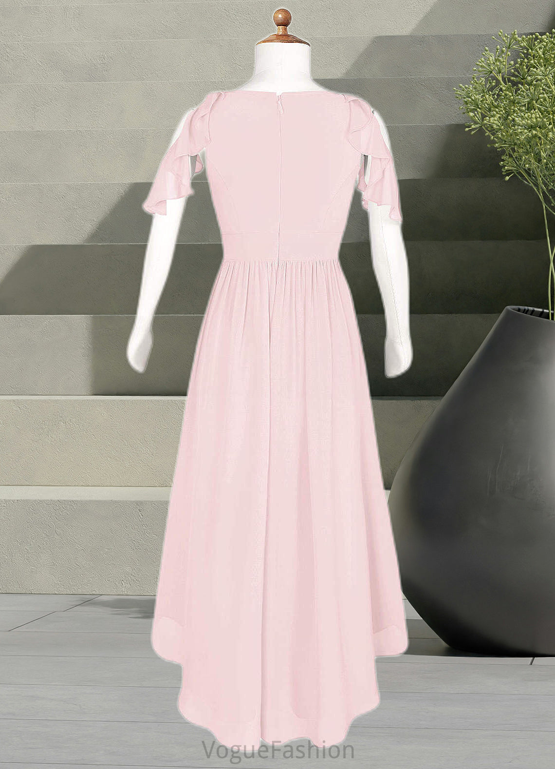 Aria A-Line Ruched Chiffon Asymmetrical Junior Bridesmaid Dress Blushing Pink DKP0022862