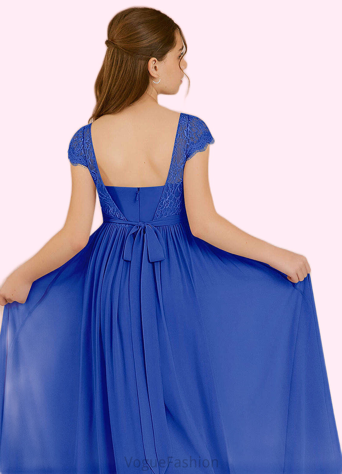 Jaida A-Line Pleated Chiffon Floor-Length Junior Bridesmaid Dress Royal Blue DKP0022863
