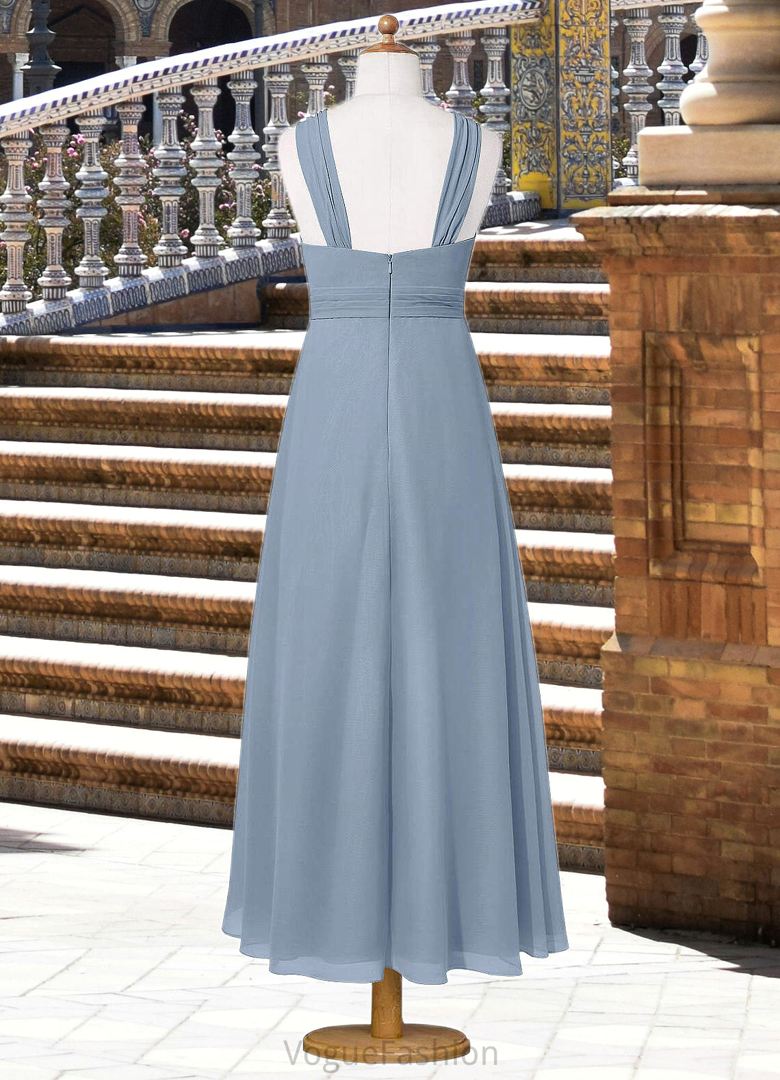 Hayden A-Line Pleated Chiffon Ankle-Length Junior Bridesmaid Dress dusty blue DKP0022866