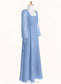 Zion A-Line Chiffon Floor-Length Junior Bridesmaid Dress with Pockets Steel Blue DKP0022867