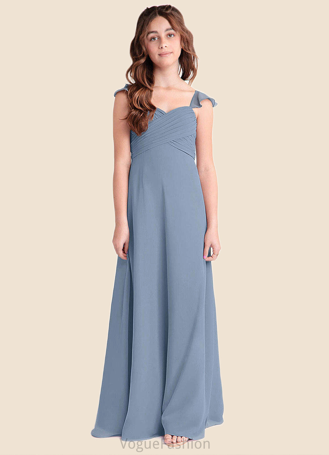 Claire A-Line Sweetheart Neckline Chiffon Floor-Length Junior Bridesmaid Dress dusty blue DKP0022869