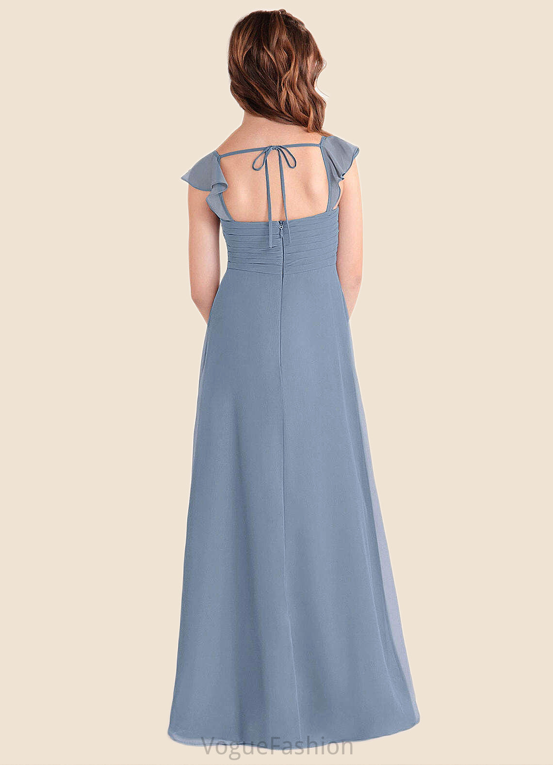 Claire A-Line Sweetheart Neckline Chiffon Floor-Length Junior Bridesmaid Dress dusty blue DKP0022869