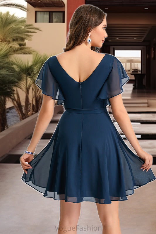 Esperanza A-line V-Neck Short/Mini Chiffon Homecoming Dress DKP0020464