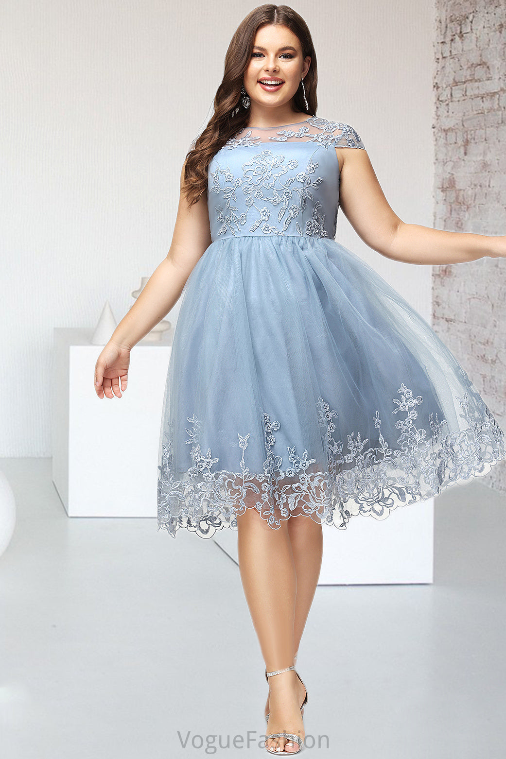 Minnie A-line Scoop Knee-Length Lace Tulle Homecoming Dress With Sequins DKP0020579