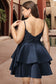 Brenda A-line V-Neck Short/Mini Lace Satin Homecoming Dress DKP0020504