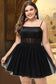 Sandy A-line Square Short/Mini Satin Tulle Homecoming Dress DKP0020491