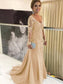 Ellie Sheath/Column Tulle Applique V-neck Long Sleeves Sweep/Brush Train Mother of the Bride Dresses DKP0020380