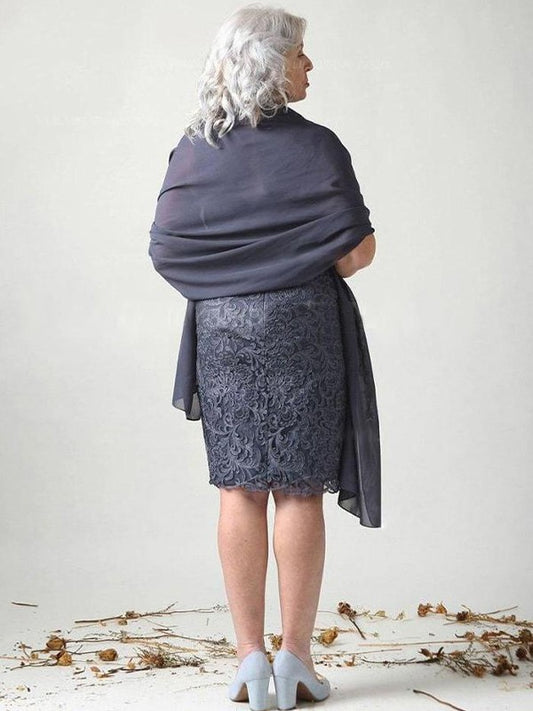 Carina Sheath/Column Chiffon Lace Scoop Sleeveless Knee-Length Mother of the Bride Dresses DKP0020446