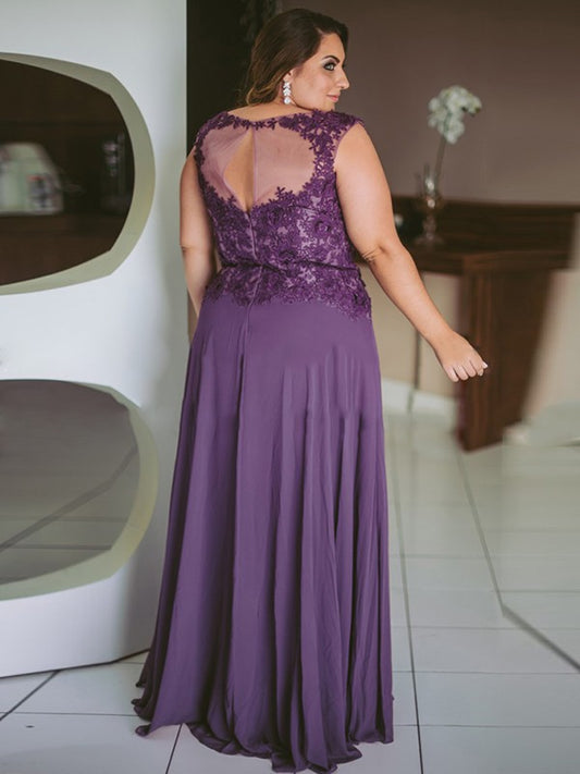 Naomi A-Line/Princess Chiffon Applique Scoop Sleeveless Floor-Length Mother of the Bride Dresses DKP0020444