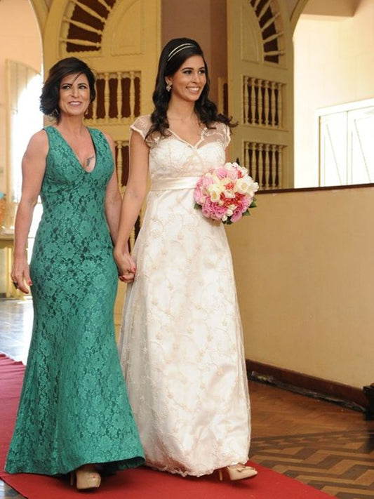 Sandy Sheath/Column Lace V-neck Sleeveless Floor-Length Mother of the Bride Dresses DKP0020447