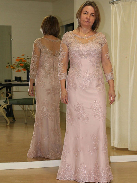 Layla Sheath/Column Lace Applique Scoop Long Sleeves Floor-Length Plus Size Mother of the Bride Dresses DKP0020449