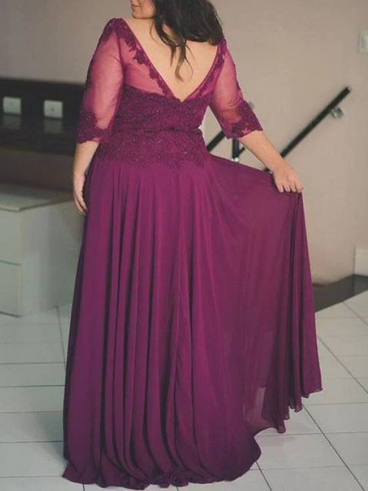 Esme A-Line/Princess Chiffon Applique Scoop 3/4 Sleeves Floor-Length Mother of the Bride Dresses DKP0020289