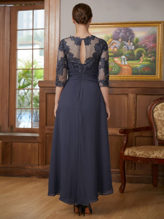 Ingrid A-Line/Princess Chiffon Applique Scoop 3/4 Sleeves Asymmetrical Mother of the Bride Dresses DKP0020346