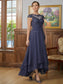 Athena A-Line/Princess Chiffon Applique Scoop Short Sleeves Asymmetrical Mother of the Bride Dresses DKP0020307