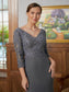 Isis Sheath/Column Jersey Lace V-neck 3/4 Sleeves Floor-Length Mother of the Bride Dresses DKP0020332