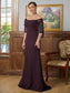 Madilyn Sheath/Column Stretch Crepe Lace Square 1/2 Sleeves Sweep/Brush Train Mother of the Bride Dresses DKP0020329