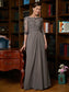 Setlla A-Line/Princess Chiffon Applique Scoop 3/4 Sleeves Floor-Length Mother of the Bride Dresses DKP0020303