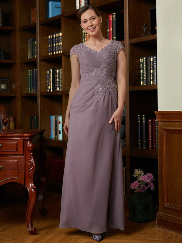 Claire Sheath/Column Chiffon Lace V-neck Short Sleeves Floor-Length Mother of the Bride Dresses DKP0020339