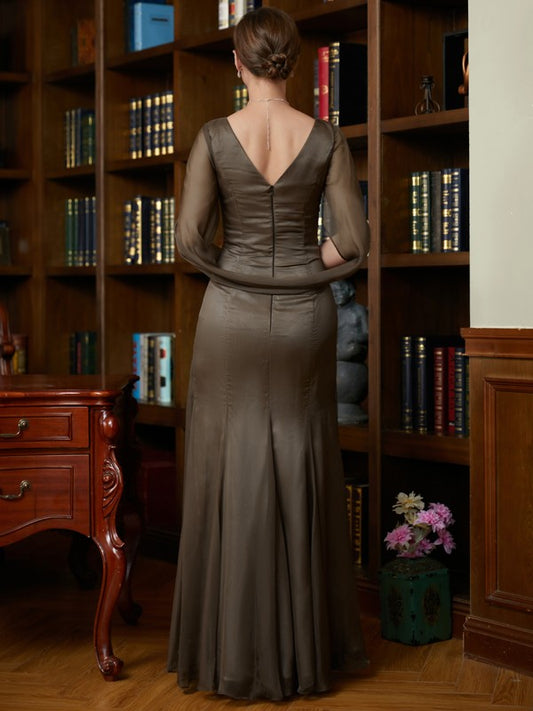 Lorena Sheath/Column 30D Chiffon Ruched Scoop Short Sleeves Floor-Length Mother of the Bride Dresses DKP0020340