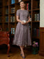 Kassidy A-Line/Princess Chiffon Lace Scoop Short Sleeves Tea-Length Mother of the Bride Dresses DKP0020302