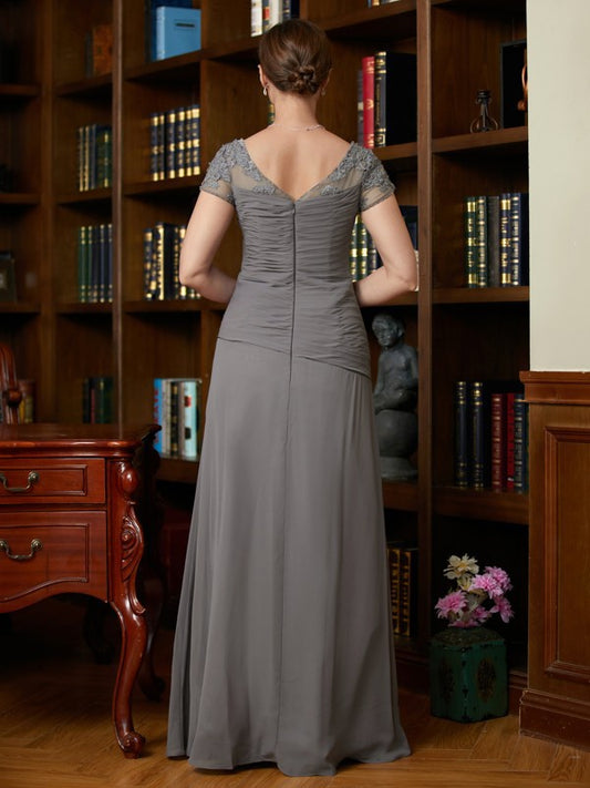 Lucia A-Line/Princess Chiffon Applique Sweetheart Short Sleeves Floor-Length Mother of the Bride Dresses DKP0020328