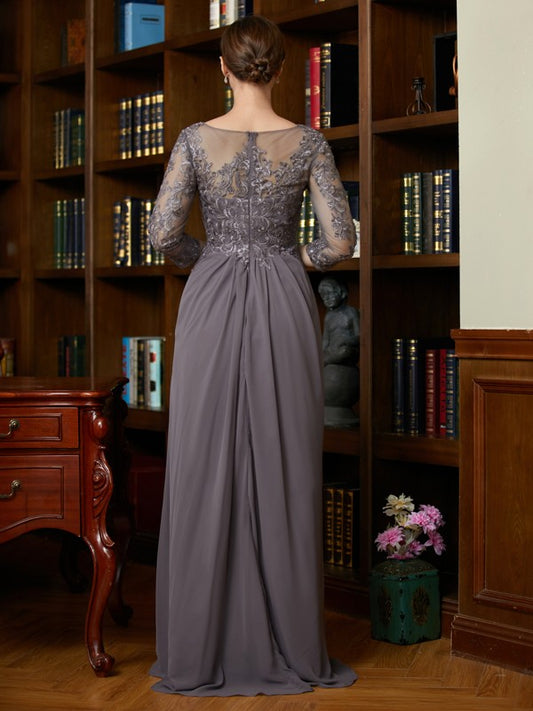 Aracely A-Line/Princess Chiffon Lace Scoop 3/4 Sleeves Floor-Length Mother of the Bride Dresses DKP0020341