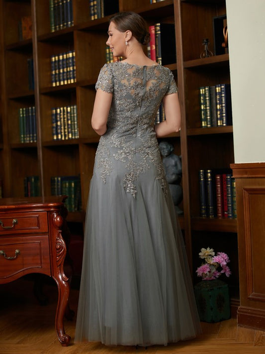 Selina A-Line/Princess Tulle Lace Scoop Short Sleeves Floor-Length Mother of the Bride Dresses DKP0020310