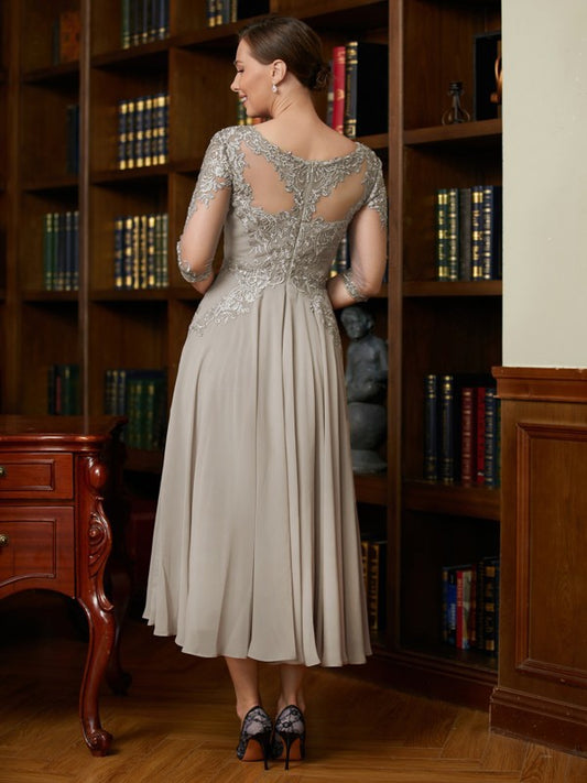 Lyric A-Line/Princess Chiffon Lace Scoop 3/4 Sleeves Tea-Length Mother of the Bride Dresses DKP0020300