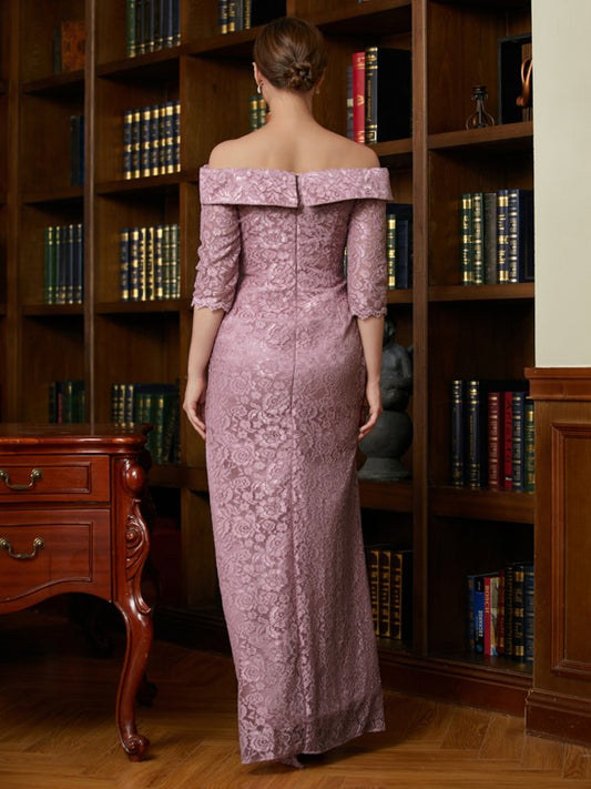 Uerica Sheath/Column Satin Lace Off-the-Shoulder 3/4 Sleeves Floor-Length Mother of the Bride Dresses DKP0020343