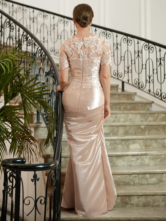 Claire Sheath/Column Satin Lace Sweetheart Short Sleeves Floor-Length Mother of the Bride Dresses DKP0020314