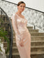 Carley Sheath/Column Satin Lace V-neck Long Sleeves Knee-Length Mother of the Bride Dresses DKP0020359
