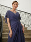 Grace A-Line/Princess Chiffon Beading V-neck Short Sleeves Asymmetrical Mother of the Bride Dresses DKP0020312