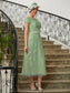 Eloise A-Line/Princess Tulle Lace Scoop Short Sleeves Tea-Length Mother of the Bride Dresses DKP0020318
