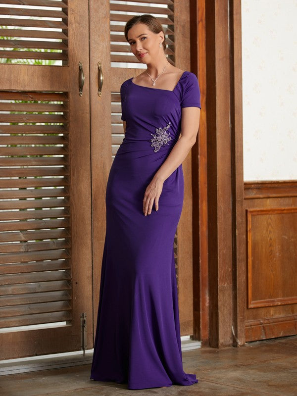 Aryana Sheath/Column Jersey Beading Square Short Sleeves Floor-Length Mother of the Bride Dresses DKP0020333