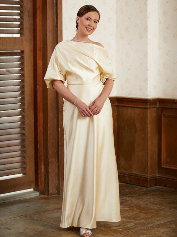 Priscilla Sheath/Column Charmeuse Ruched Off-the-Shoulder Short Sleeves Floor-Length Mother of the Bride Dresses DKP0020309