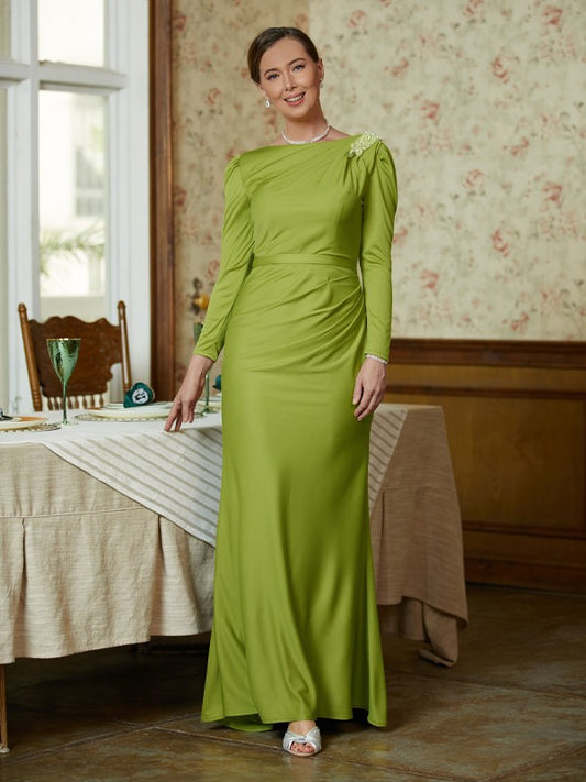 Valentina Sheath/Column Jersey Ruched Scoop Long Sleeves Floor-Length Mother of the Bride Dresses DKP0020352