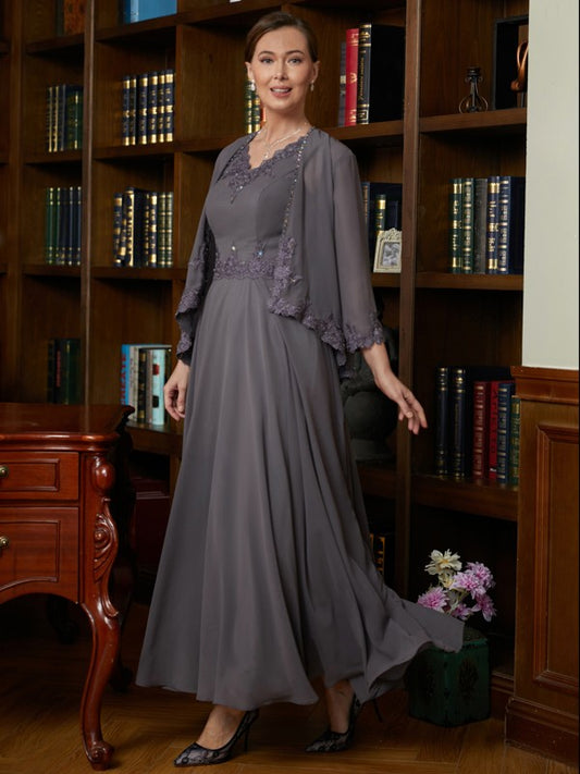 Skye A-Line/Princess Chiffon Applique V-neck Sleeveless Ankle-Length Mother of the Bride Dresses DKP0020365