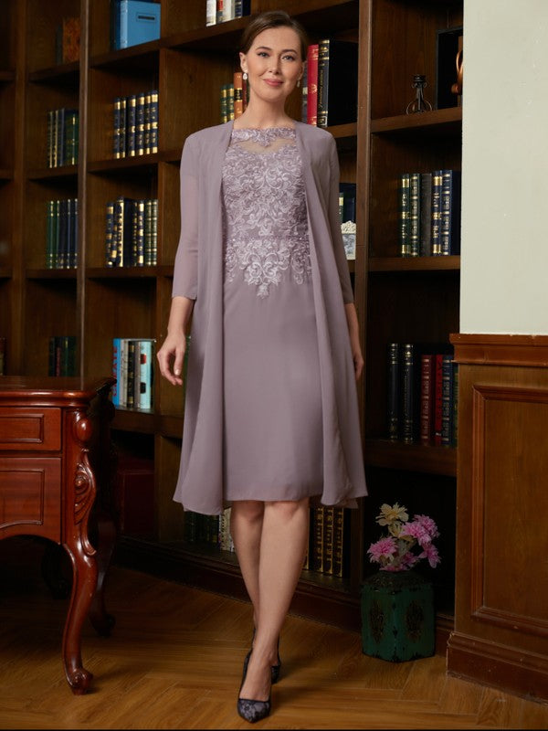 Kaitlynn Sheath/Column Chiffon Lace Scoop Short Sleeves Knee-Length Mother of the Bride Dresses DKP0020316