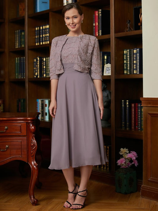 Joanne A-Line/Princess Chiffon Lace Scoop Sleeveless Tea-Length Mother of the Bride Dresses DKP0020366