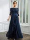 Jaylin A-Line/Princess Chiffon Applique Bateau 3/4 Sleeves Floor-Length Mother of the Bride Dresses DKP0020276
