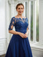 Nova A-Line/Princess Chiffon Applique Bateau 1/2 Sleeves Tea-Length Mother of the Bride Dresses DKP0020279