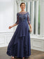 Iris A-Line/Princess Chiffon Applique Bateau 3/4 Sleeves Floor-Length Mother of the Bride Dresses DKP0020266