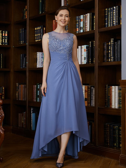 Zoey A-Line/Princess Chiffon Applique Scoop Sleeveless Asymmetrical Mother of the Bride Dresses DKP0020257