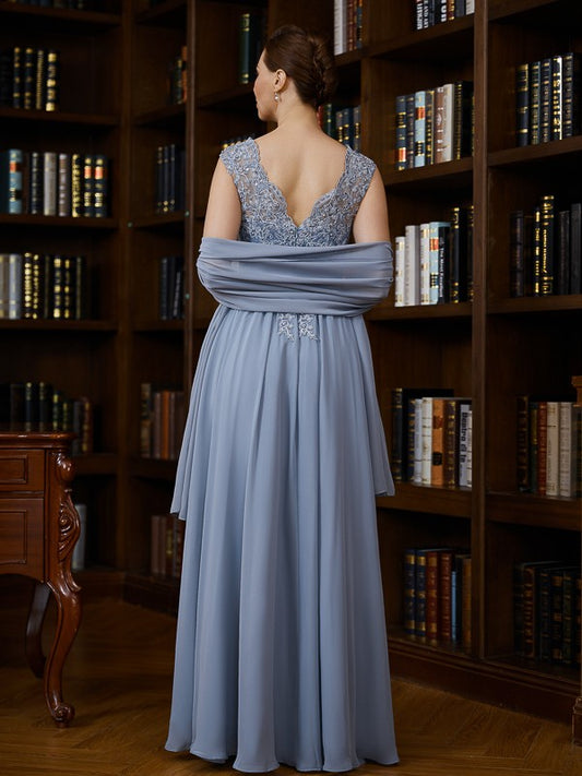 Raquel A-Line/Princess Chiffon Applique V-neck Sleeveless Floor-Length Mother of the Bride Dresses DKP0020259