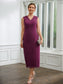 Scarlett Sheath/Column Chiffon Applique V-neck Sleeveless Tea-Length Mother of the Bride Dresses DKP0020263